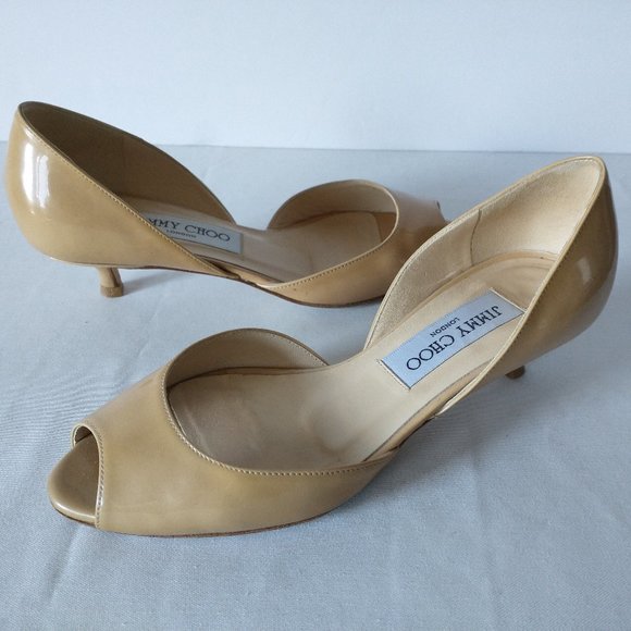 Jimmy Choo Nude Leather Kitten Heel Peep Toe Shoes - Picture 3 of 9